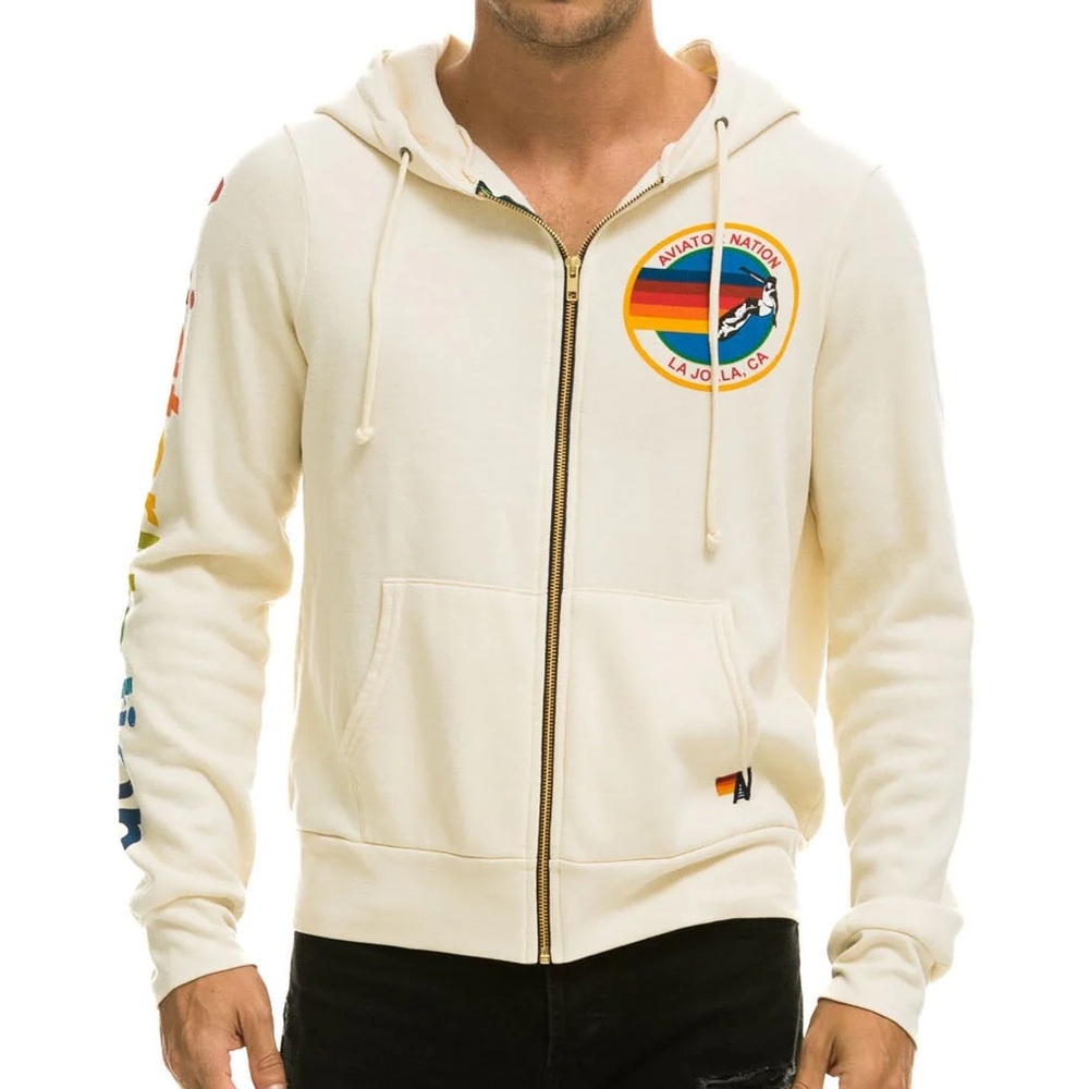 Aviator Nation La Jolla Zip Up Hoodie - White Cream S